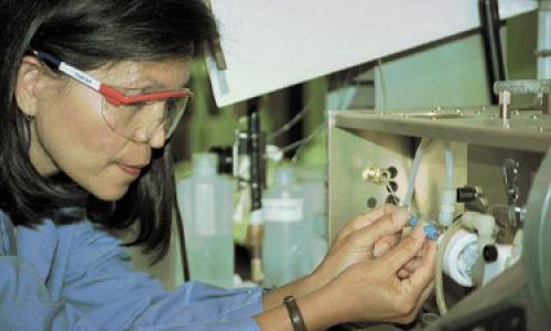 An EPA scientist does lab work.